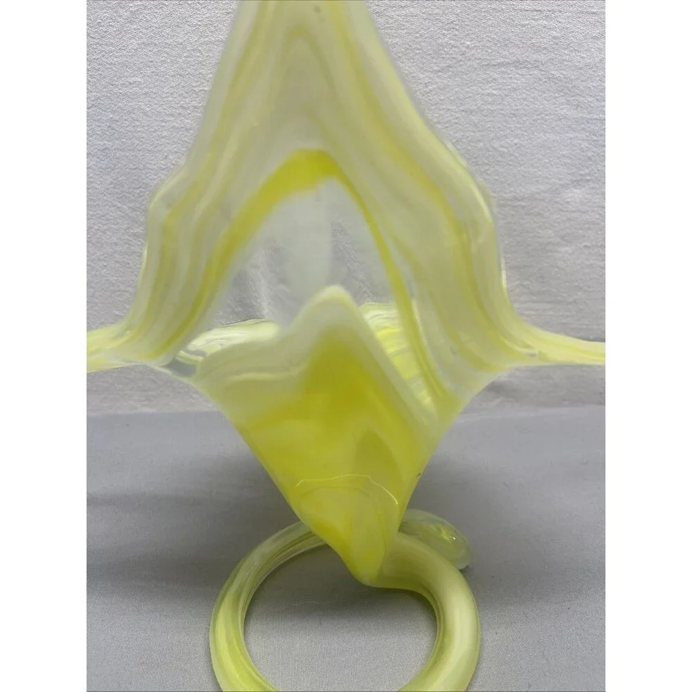 Vintage Swirl Hand Blown Art Glass Sculpture Vase Coil Base Bright Yellow Murano